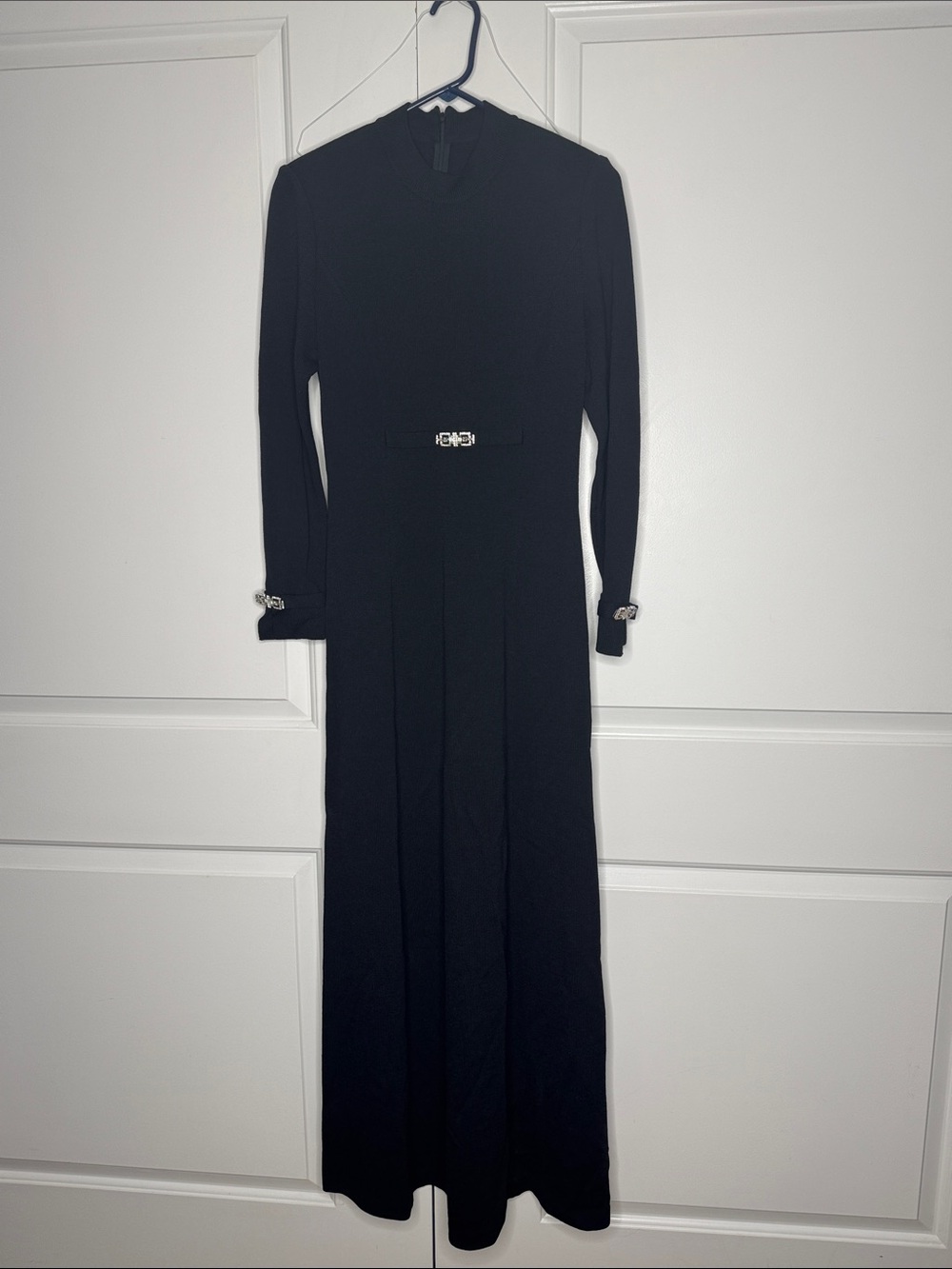 Classic St John Evening Long Sleeve Black Maxi Dress with Decorative Buckles 4